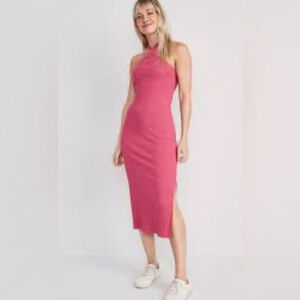 Old Navy Rib-Knit Halter Midi Dress lotus blossom size XL tall